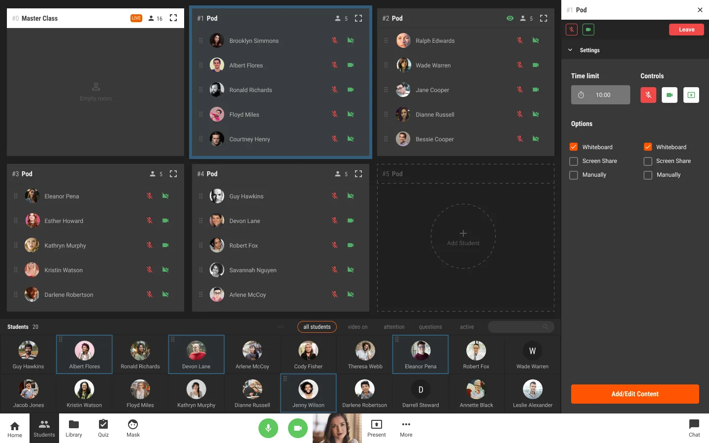 Learning Pod interface