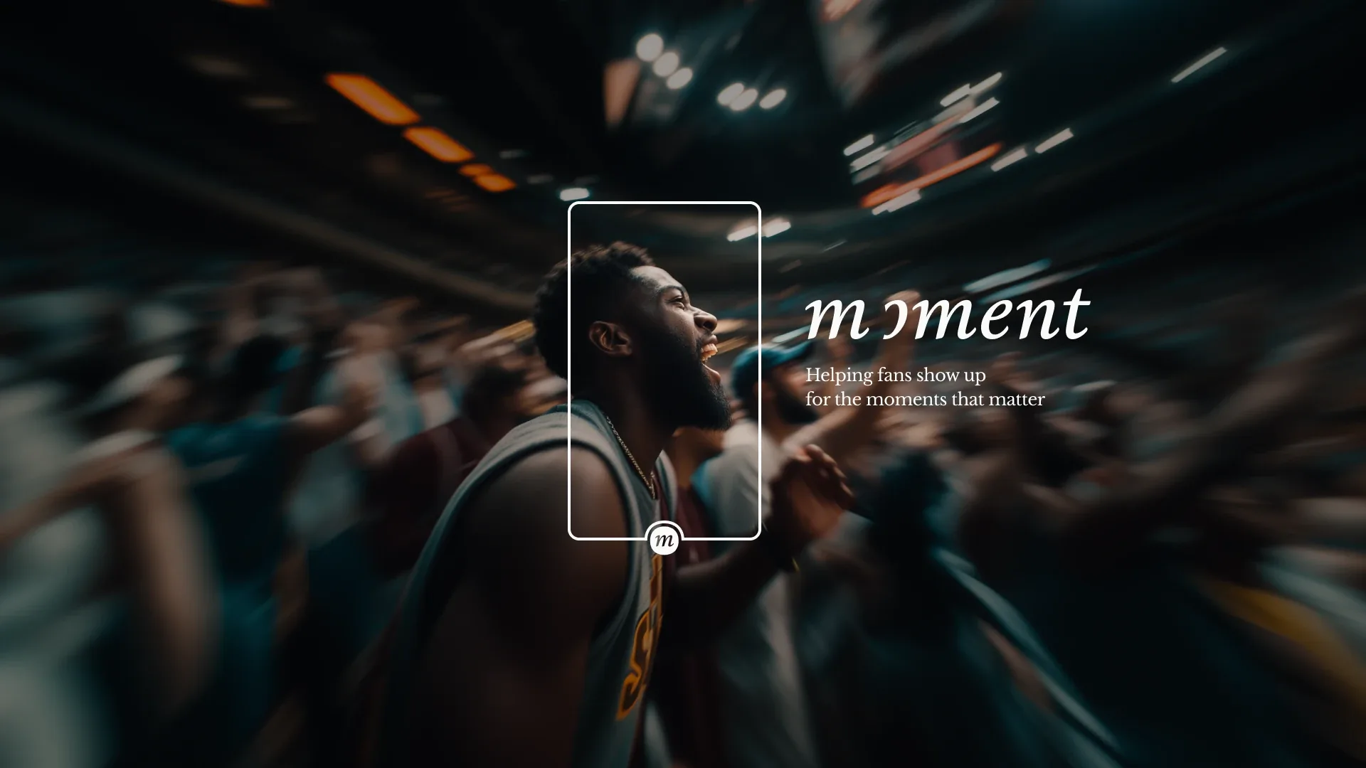 Deck cover: the frame over an AI-generated arena scene, with the logotype and the line “Helping fans show up for the moments that matter”