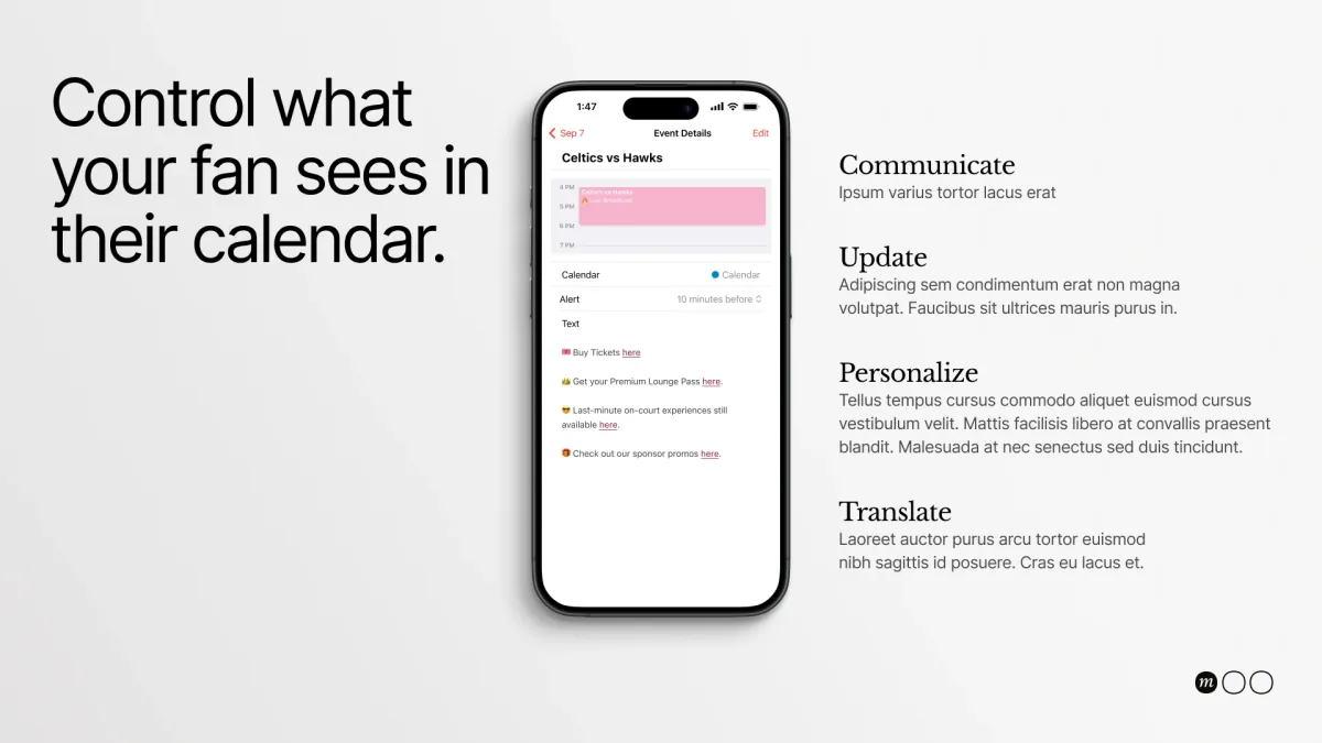 Slide: “Control what your fan sees in their calendar.”