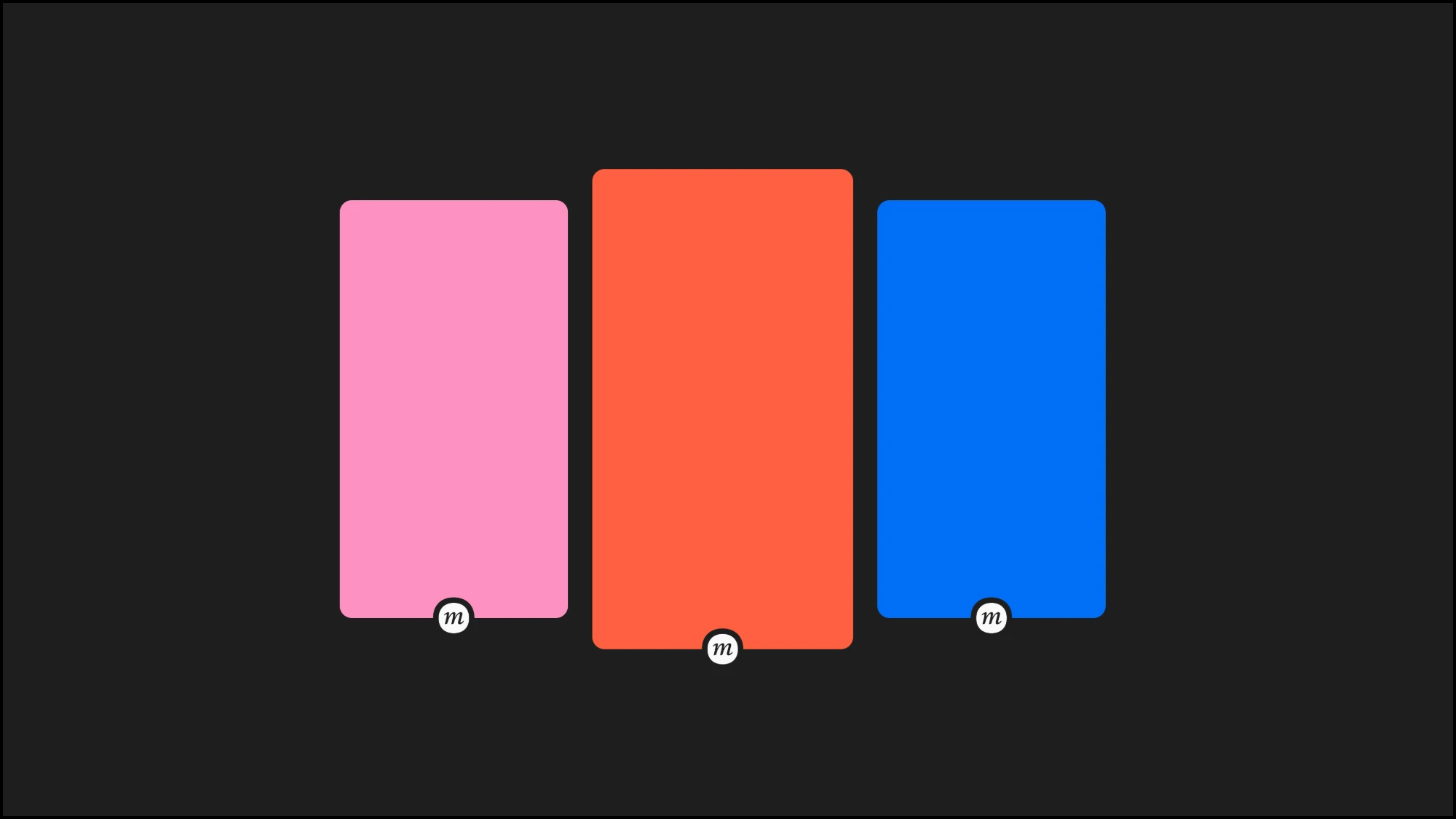 Three frames in pink, orange and blue, each with the Moment symbol
