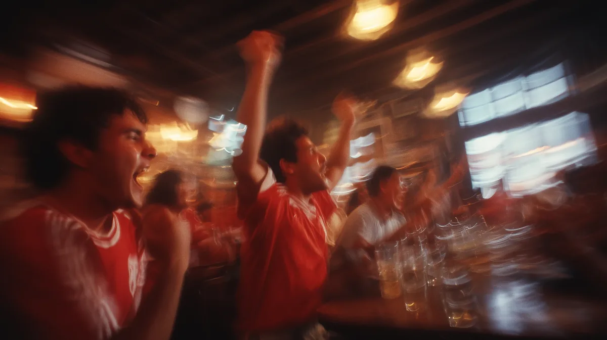 Fans celebrating in a bar