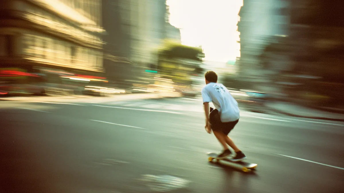 A skater riding down a city street