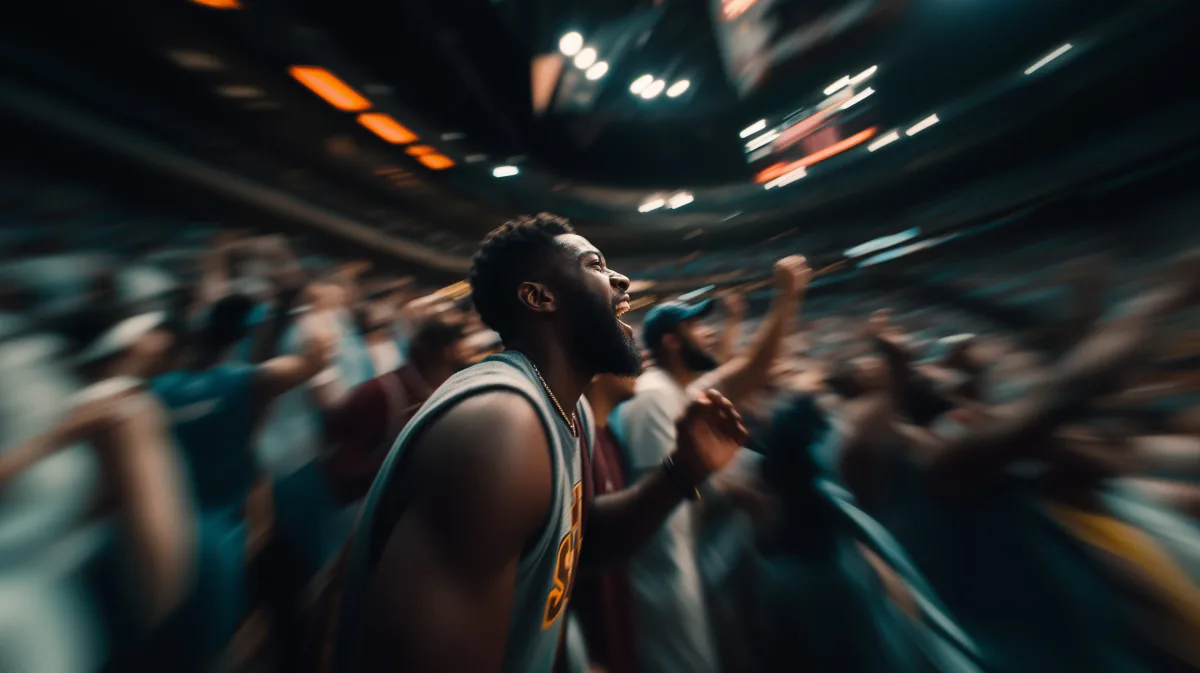 A fan cheering in an arena