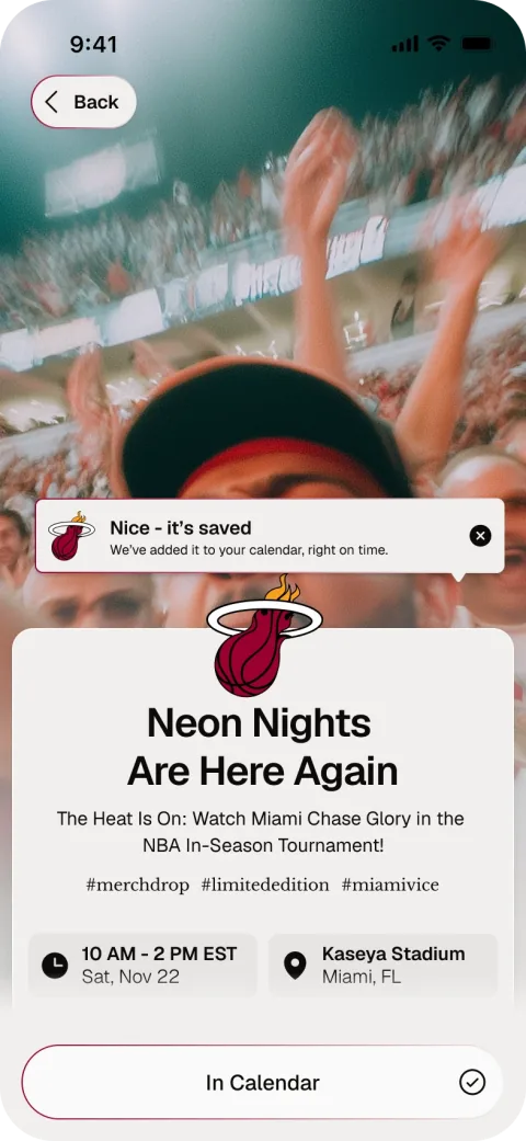 Moment saved to the calendar